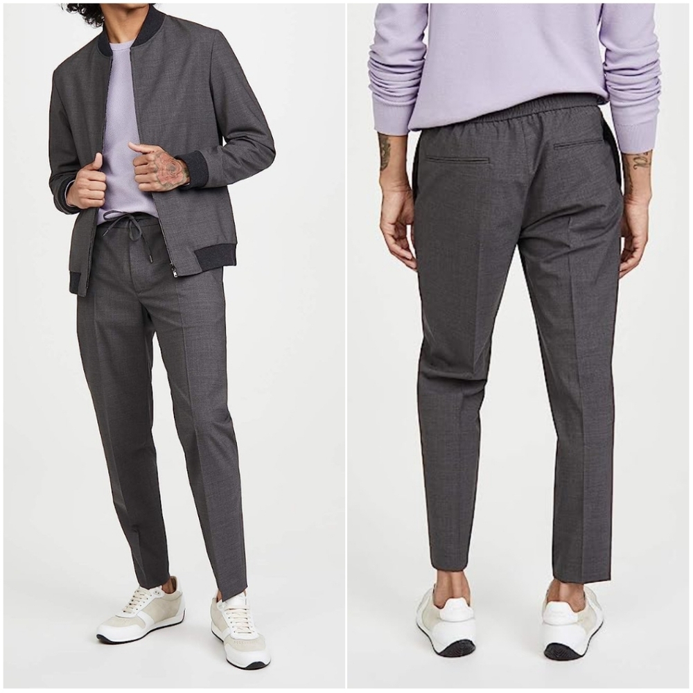 Theory Stretch Wool Drawstring Pants Heather Gray 40 NWOT